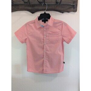 Perry Ellis Boys Size 10 Salmon Pink Geometric Short Sleeve Button Down Shirt